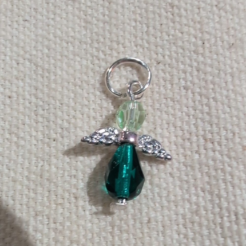 Handmade Green and Silver Swarovski & Czech Glass Angel Pendant